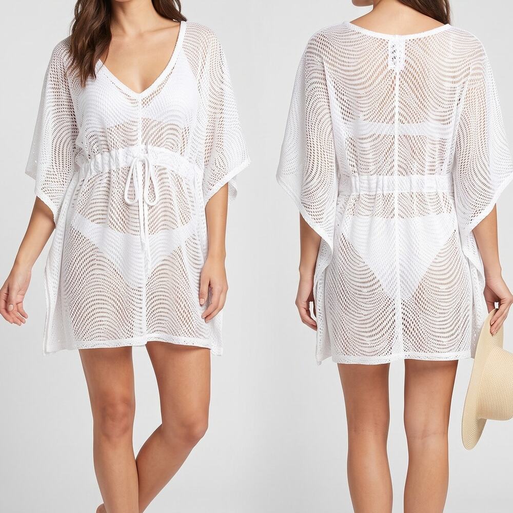 Catalina Large 12-14 White Mesh Swim Cover Up